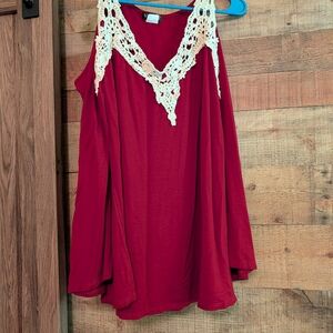 Red Lace Trim Women's Top